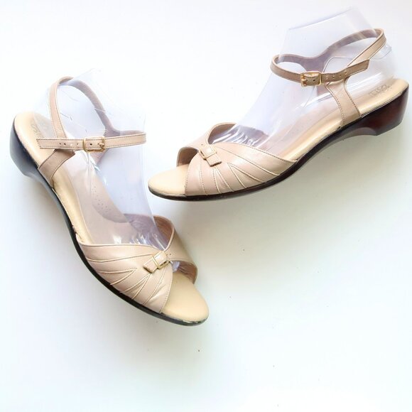 SAS Beige Soft Arch Leather Open Toe Sandals Flats Summer Wedge Comfort Shoes 11 - Picture 15 of 15